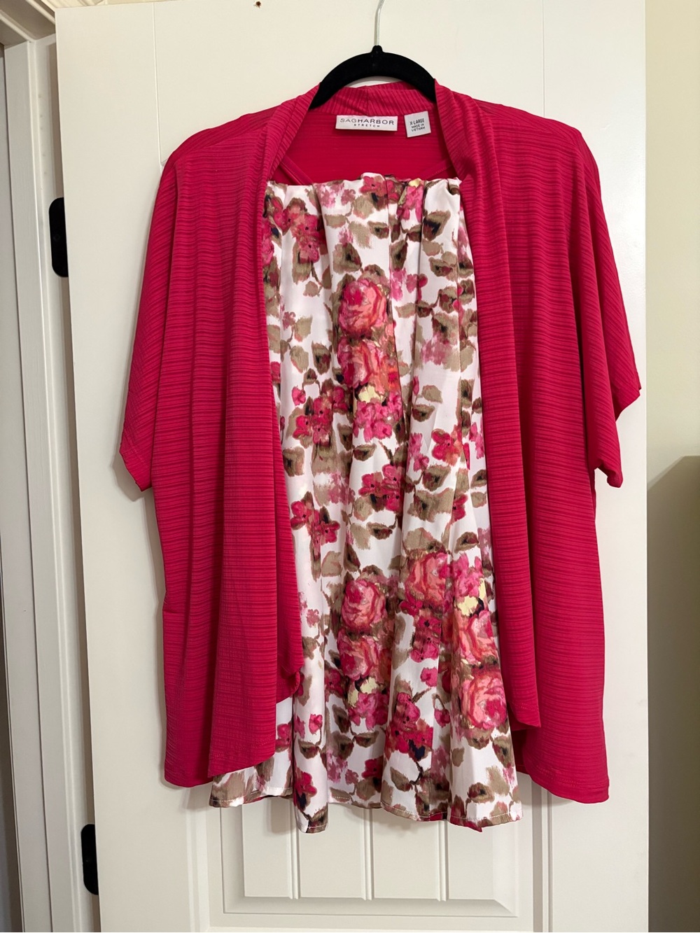 Sag Harbor Hot Pink Layered Floral Open-Front Tunic